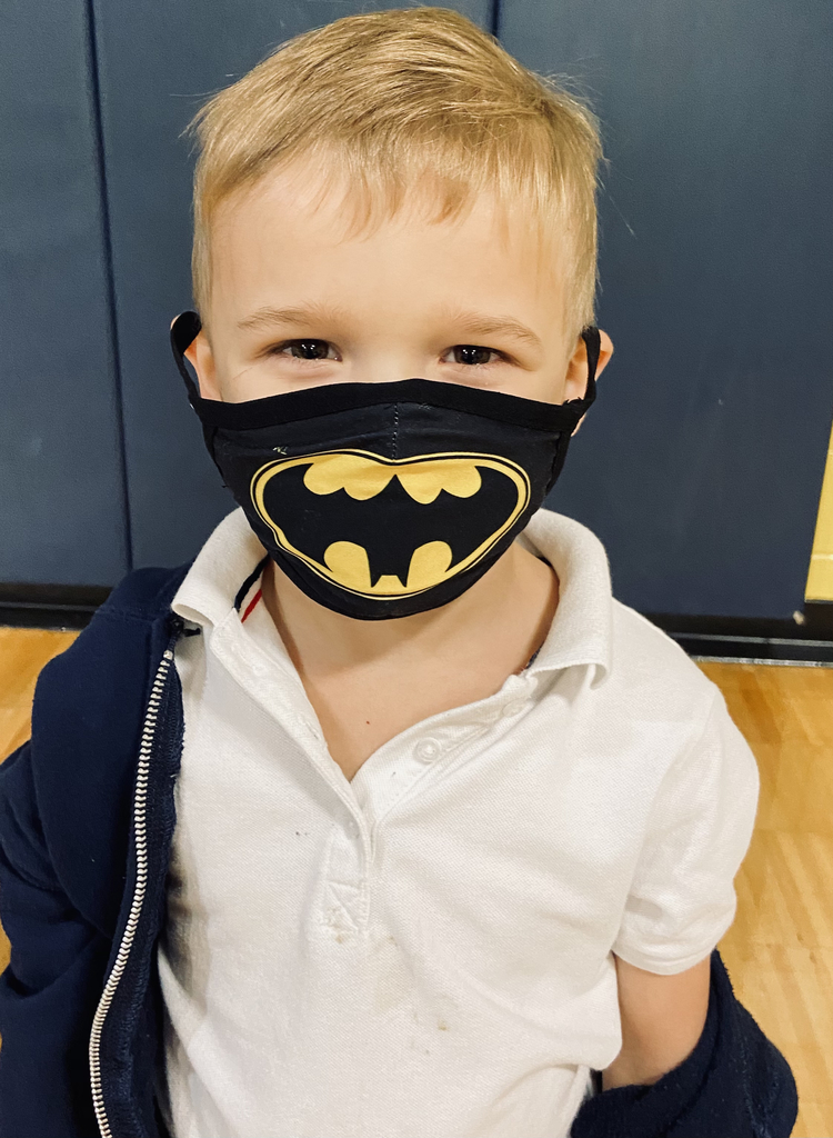 Student with Batman COVID mask