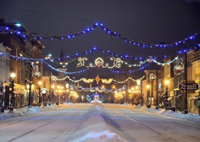 street with Christmas lights